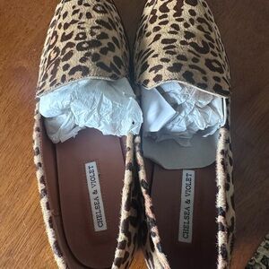 Chelsea & Violet Leopard Print Faux Fur Slip-On Flats - Tan/Brown